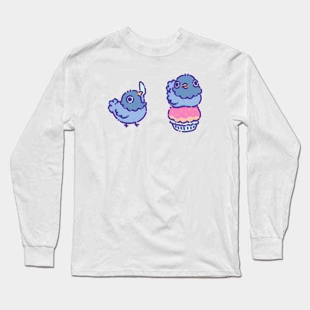 Pigeons with a knife and cupcake Long Sleeve T-Shirt by Tinyarts